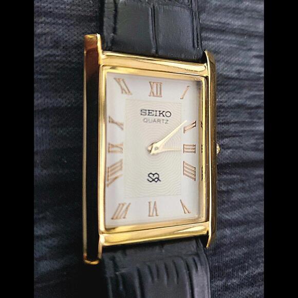 NOS Seiko GOLD White Dial New Batt & Movt Men's SEIKO Tank Watch * - Picture 4 of 7